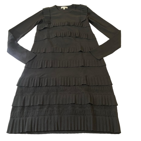 NWOT CARVEN TIERED RUFFLE SWEATER DRESS BLACK MIDI LONG SLEEVE MODEST CREW NECK - Picture 8 of 15